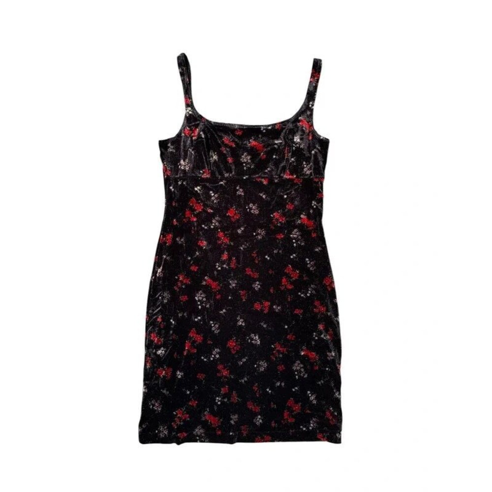 Vintage 90s Velvet Floral Mini Dress Grunge Whimsygoth Coquette - S/XS